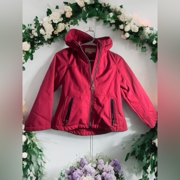 Michael Kors Kids Girls Pink Solid Hooded Full Zipper Jacket Raincoat - Picture 3 of 8